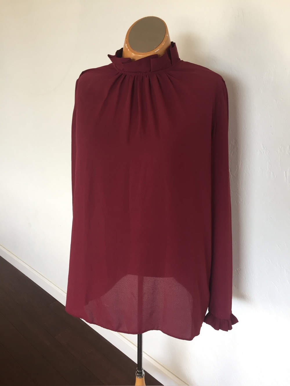 Boutique Maroon Ruffle Mock Neck detail shirt XL